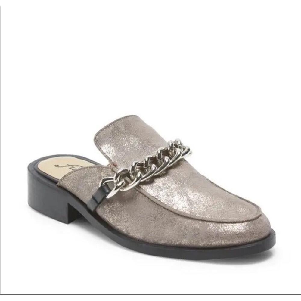 Free People EU‎ 36 Women's Size 5.5-6 Vida Silver Metallic Chain Leather Mules
